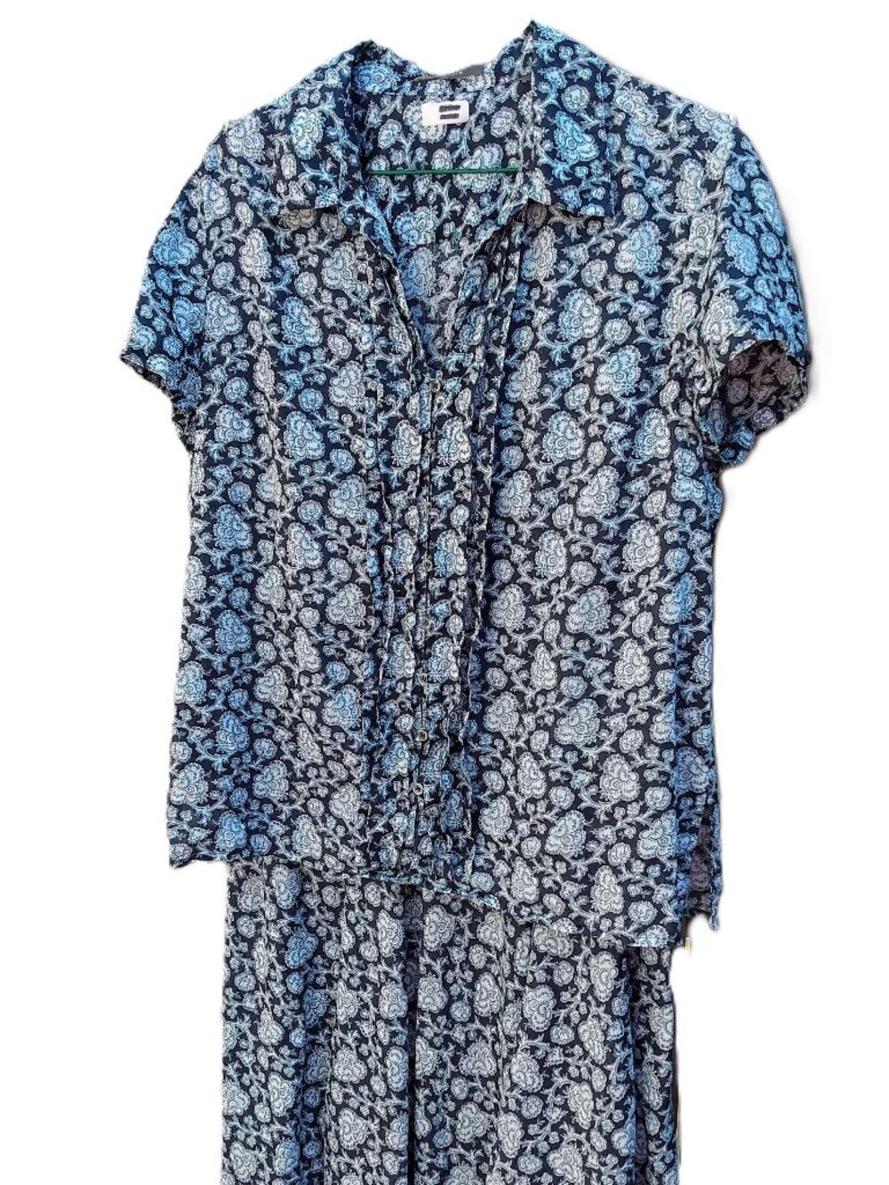 Vintage Boho Linen Blouse and Skirt Set Blue 44" Bust Liz Claiborne